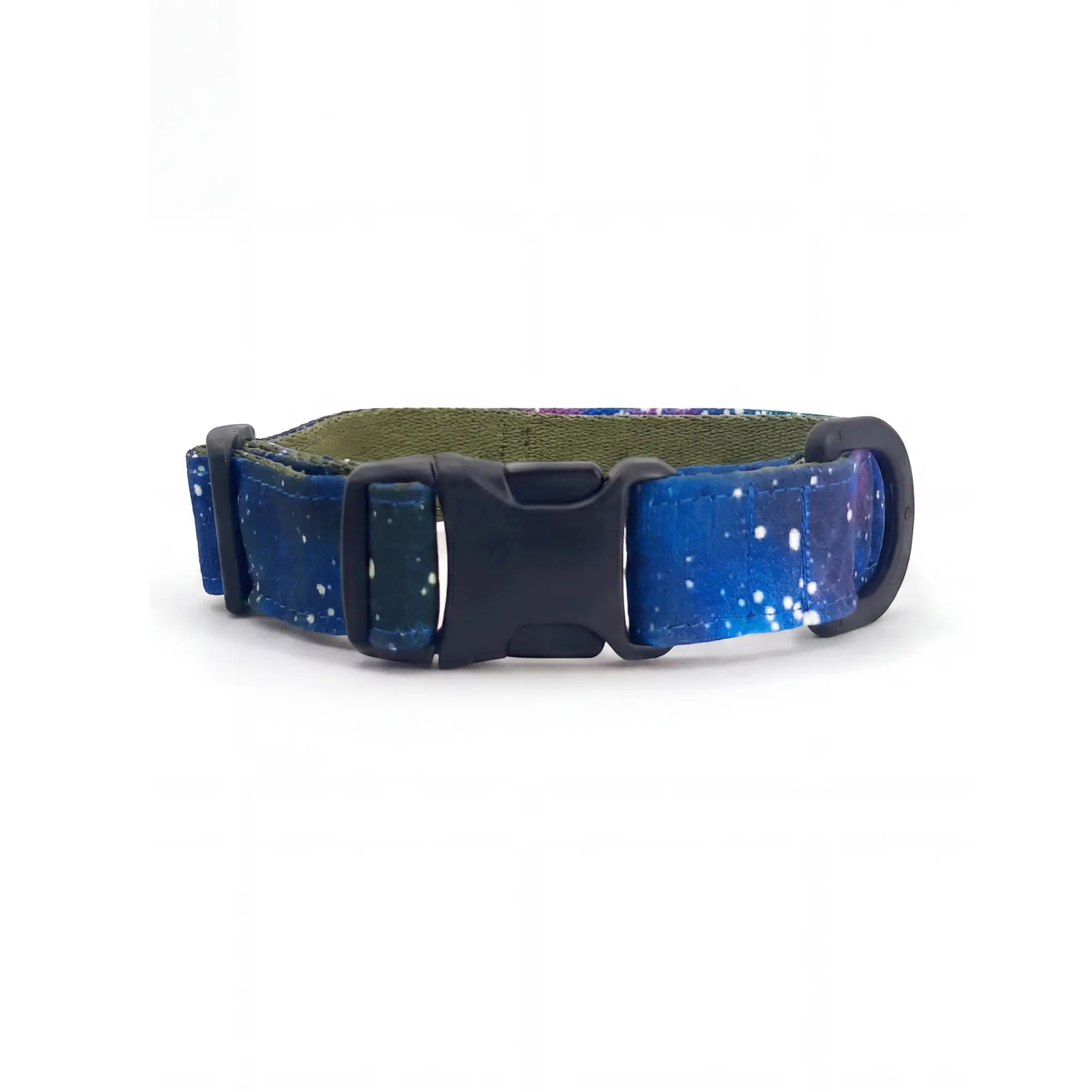Dog collar in Barklin Cosmic Canvas pattern, standard 2.5 cm width, shown in front arc view with visible ECONABLE buckle, stitched edges, and clean product structure.