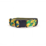 Dog collar in Barklin Pixel Grid pattern, standard 2.5 cm width, shown in front arc view with visible ECONABLE buckle, stitched edges, and clean product structure.