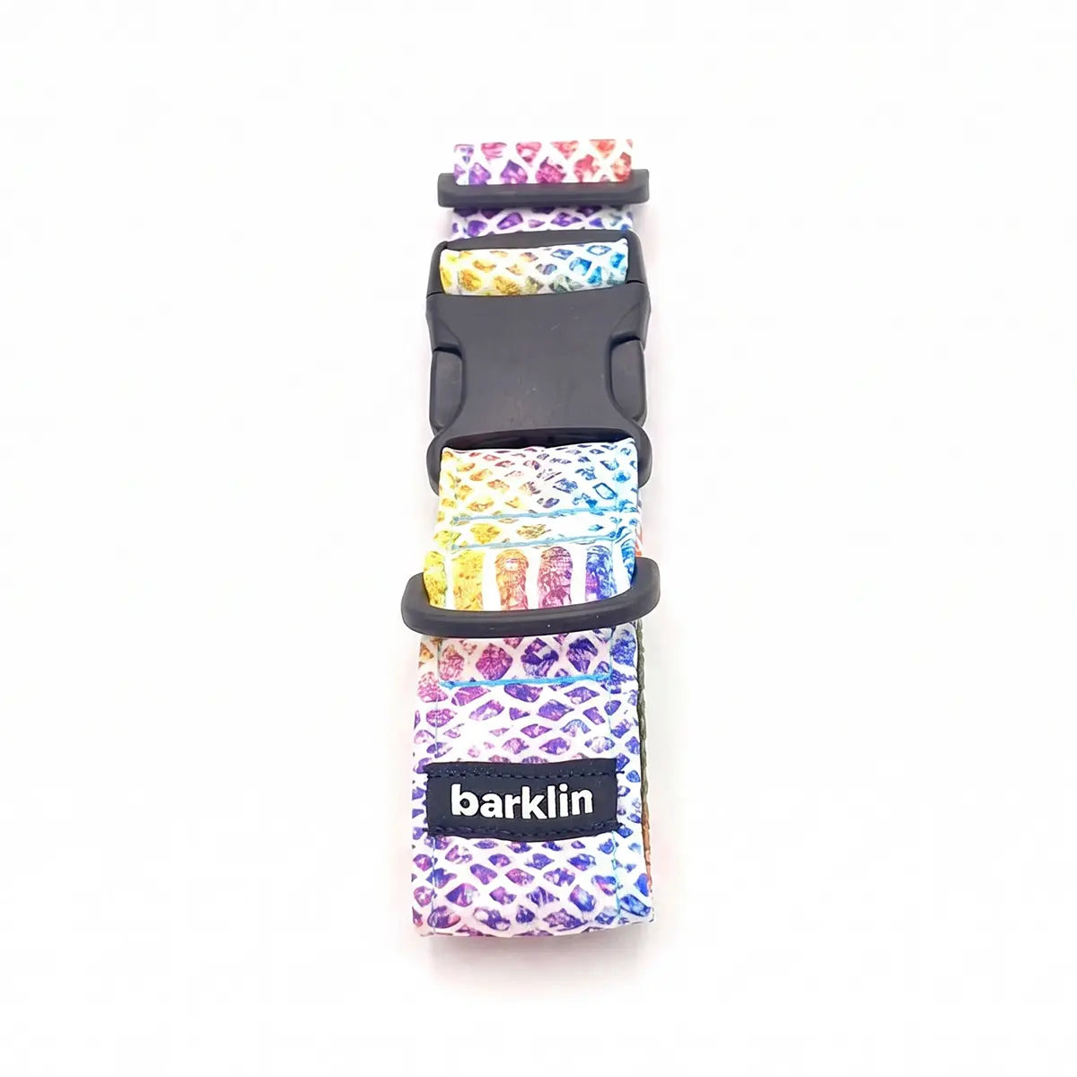 Breites Hundehalsband 4 cm Kaleido Snake Muster mit ECONABLE recycelter Nylon Schnalle zeigt Side Release Struktur
