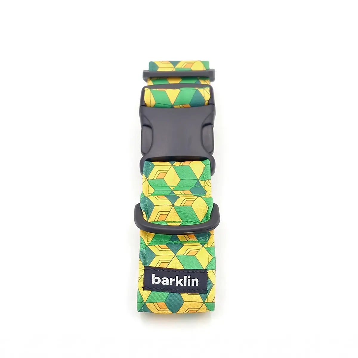 Breites Hundehalsband 4 cm Pixel Grid Muster mit ECONABLE recycelter Nylon Schnalle zeigt Side Release Struktur